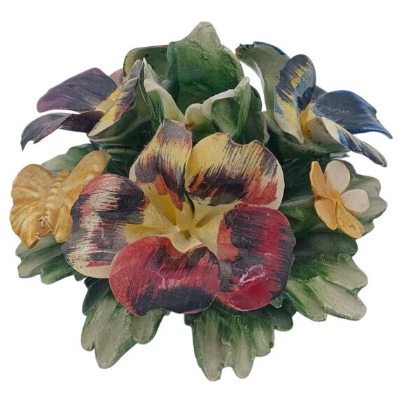 Vintage 1950s Capodimonte Candle Holders With African Violets & Butterflies Flor - Picture 12 of 13